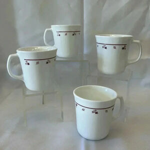 Corelle Burgundy Rose Cups Mugs - Set of 4